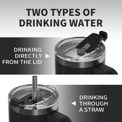 30 oz Tumbler with Handle,Tumbler with Lid and Straw,Double Wall Insulated Cup Stainless Steel Travel Mug(Cold for 34 Hours),Water Bottle for Iced Tea,Coffee,Cold Beverages(Black)