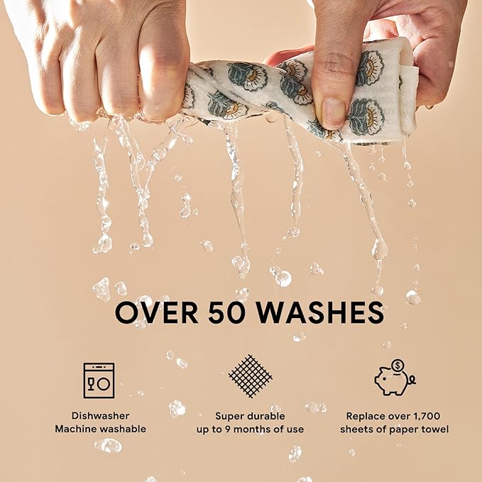RECYCO Swedish Dishcloths for Kitchen | 5 Pack Indigo Petals Washable Dish Rags | Cellulose Reusable Cleaning Paper Towels | Absorbent Counter Dish Cloth Sponge Kitchen Wipes, 8" L x 7" W