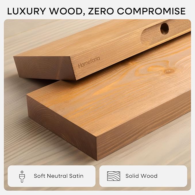 Homeforia 24 inch Golden Oak Floating Shelf, High End Solid Real Wood 24inch Small Floating Shelves for Wall Mounted, Oak Wooden 24in Floating Shelves, Heavy Duty Bracket, 24 X 6.5 X 1.75 in, Set of 3