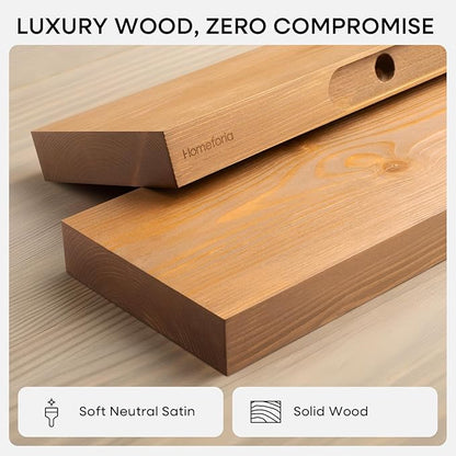 Homeforia 60 inch Golden Oak Floating Shelf, High End Solid Real Wood 60inch Small Floating Shelves for Wall Mounted, Oak Wooden 60in Floating Shelves, Heavy Duty Bracket, 60 X 6.5 X 1.75 in, Set of 3