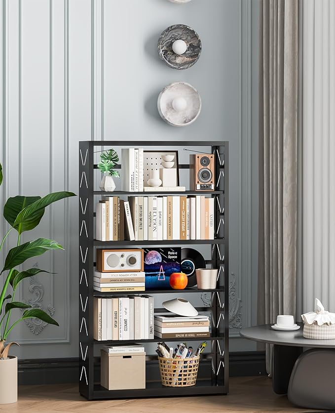 METALOONG 5-Cube Tall Bookshelf, Adjustable Metal Bookcase with Anti-Tip Kit & Leveling Feet, Heavy-Duty Home Storage Organizer, Modern Display Shelves for Books, Toys, CD