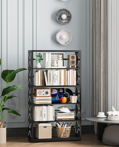 METALOONG 5-Cube Tall Bookshelf, Adjustable Metal Bookcase with Anti-Tip Kit & Leveling Feet, Heavy-Duty Home Storage Organizer, Modern Display Shelves for Books, Toys, CD