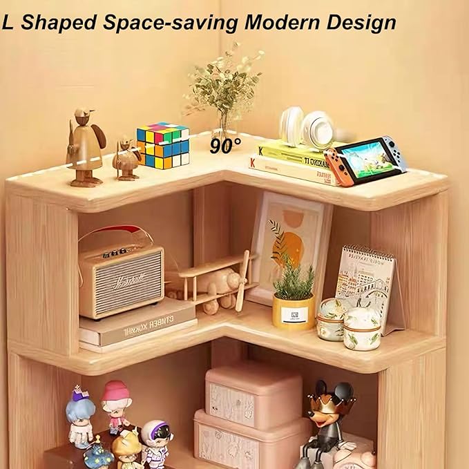 ALKSDNQ Corner Bookshelf, 3 Tier Corner Book Shelf Etagere Bookcase with Baffle, Freestanding L Shaped Display Shelf Stand for Home Office, Living Room, Bedroom, Brown