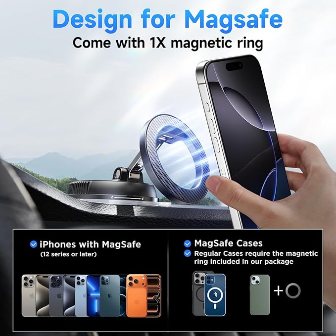ANDERY Car Phone Holder for Magsafe [78+LBS Strongest Suction & 2400gf Strongest Magnetic] 360° Adjustable Car Phone Mount, Phone Holders for Your Car for iPhone 17-12 & All Phones, Father Gifts