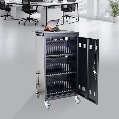 Aokleo 45 Devices Laptop Charging Cart,Tablet Storage Carts for pad Up to 16.3" Screen Size, Classroom Computer Mobile Charging Station for Pads, Chromebooks,Laptops, Security Storage(45 Bay-Black)