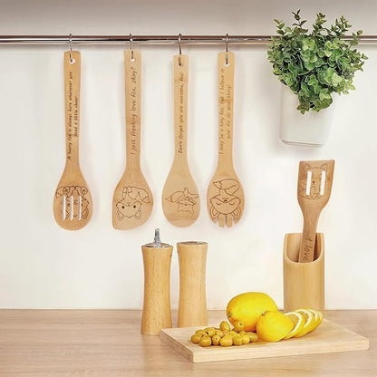 5PCS Fox Wooden Cooking Spoons Kitchen Decor Fox Gifts for Women Men Fox Lovers Birthday Gifts Party Favors Housewarming Wedding Bamboo Cooking Spoons for Everyday Use