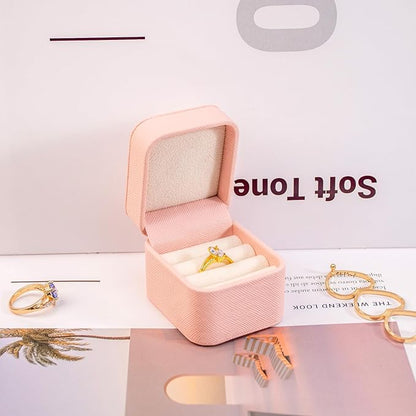 SANQIANWAN PU Leather Wedding Ring Box Jewelry Case for Proposal Engagement Ring Box Jewelry Display Box Gift Box for Birthday and Anniversary (Light Pink-B)
