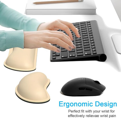 Dapesuom Keyboard Wrist Rest Set, Cute PU Leather Wrist Cushion for Computer Keyboard and Mousepad, Memory Foam Mouse Pad Rests Support with Non-Slip Base for Typing Pain Relief Laptop, Colonial White