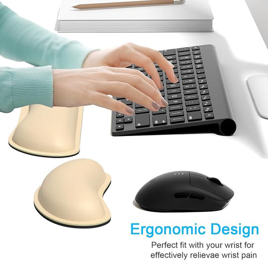 Dapesuom Keyboard Wrist Rest Set, Cute PU Leather Wrist Cushion for Computer Keyboard and Mousepad, Memory Foam Mouse Pad Rests Support with Non-Slip Base for Typing Pain Relief Laptop, Colonial White