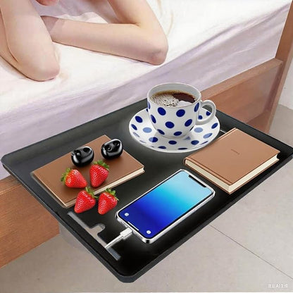 Bedside Shelf Nightstand Table Tray for Bunk Bed College Dorm Room Bedroom Laptops Book Drinks Cup Storage Organizer Black (Black Small)