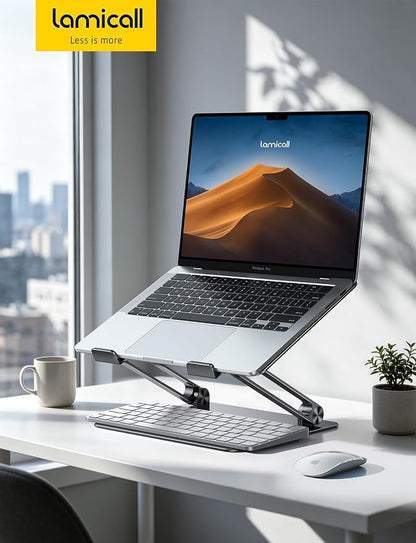 Lamicall Adjustable Laptop Stand, Portable Laptop Riser, Aluminum Laptop Stand for Desk Foldable, Ergonomic Computer Notebook Stand Holder for MacBook Air Pro, Dell XPS, HP (10-17.3'') - Black