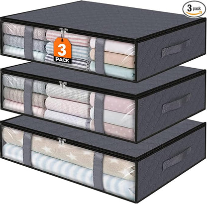 StorageRight Under Bed Storage Bags 3 Pack, 40L Large Clothes & Comforter Storage Containers with Clear Window, Breathable Fabric Organizer for Blankets, Bedding, Seasonal Clothing