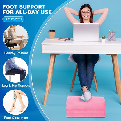 Foot Rest for Under Desk at Work, Foot Stool with Washable Cover, Comfortable Office Desk Accessories, Footrest with 3 Adjustable Heights, for Offices Gaming Chair, for Leg Support