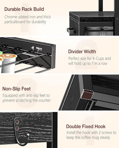 Evermagin Coffee Pod Drawer for K Cup, 35 Pods K-Cup Holder Organizer with Cup Holder, Durable Coffee Maker Stand with Storage Drawer, Black