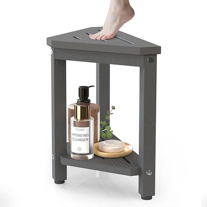 Shower Foot Rest 14in, HIPS Waterproof Shower Stool for Inside Shower, Corner Shower Stool for Shaving Legs with Storage Shelf, Shower Step Stool for Small Space, Plastic Corner Shower Bench, Grey