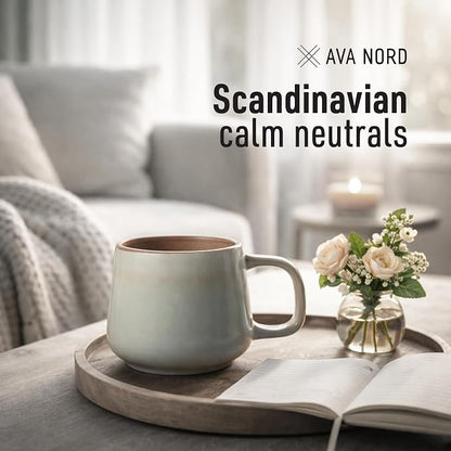 Ava Nord Ceramic Coffee Mugs Set of 4 | 12 oz Stoneware Coffee Cups | Lead-Free, Non-Toxic | Microwave and Dishwasher Safe | Comfortable Handle | Aesthetic Nordic Design for Tea and Latte | Sage Ash