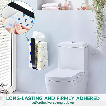 Toilet Paper Storage Wall Mount, Over The Tank Extra Toilet Paper Holder for 3 Rolls Tissue, Metal Tissue Roll Storage Stand for Bathroom, RV Adhesive Loo Roll Holder (Black)