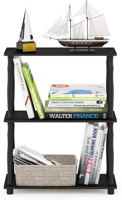 Furinno TURN-N-TUBE Storage Shelves, 3-Tier Book Shelf, Corner Shelf, Toolless Open Shelves, for Organization and Storage, Living Room, Garage, Home Office, Americano
