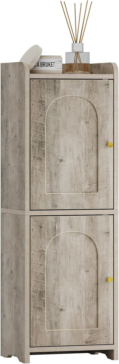 Hzuaneri Bathroom Storage Cabinet, Small Corner Floor Cabinet with 2 Doors and Adjustable Shelf, Narrow Toilet Paper Cabinets, Bathroom Organizer for Small Spaces, 7.9" D x 9.8" W x 29.5" H Greige