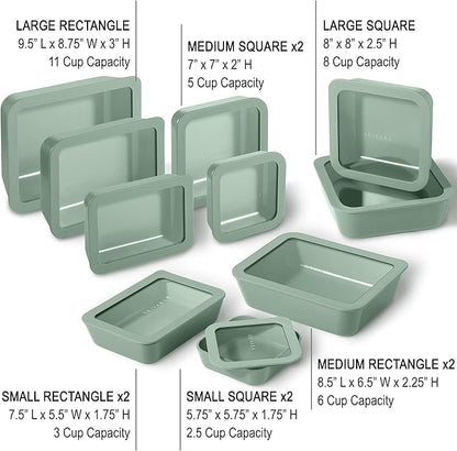 BRIVARA HOME Ceramic Coated Glass Food Storage Containers | No PTFE, PFOA, PFAS, and BPA | Reusable Non Toxic Meal Prep Containers with Glass Lids | Easy To Store | 10 Piece Set [Willow]