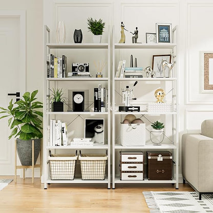 NUMENN 5 Tier Bookshelf, Tall Bookcase Shelf Storage Organizer, Modern Book Shelf for Bedroom, Living Room and Home Office, White