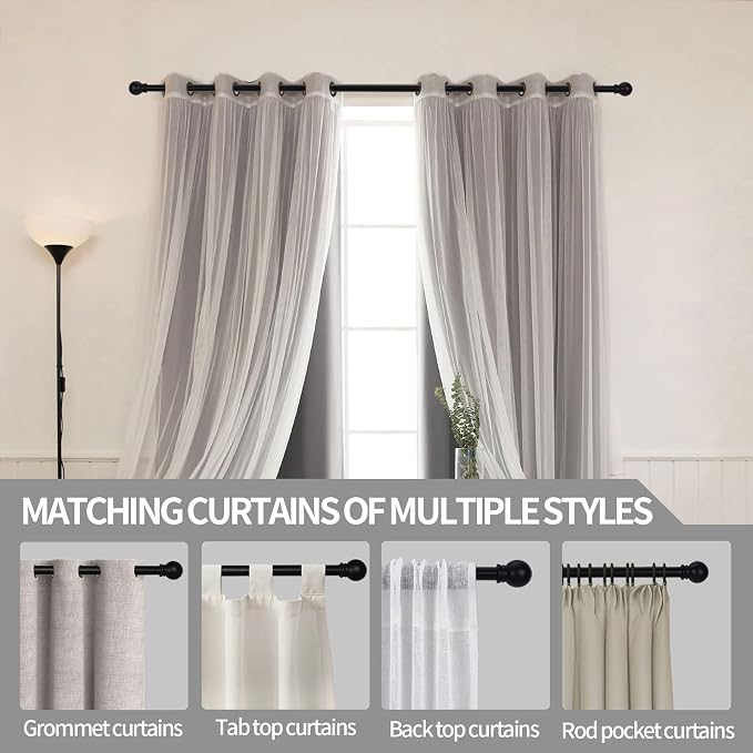 Thestoa Curtain Rods for Windows 31 or 46 Inch, 5/8" Diameter Black Curtain Rod Adjusts Length by Splicing, Suitable for Bedroom, Living Room,Kitchen,Farmhouse, Outdoor