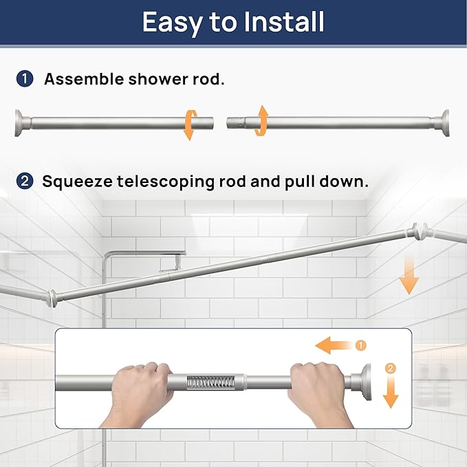 ENJOYBASICS Shower Curtain Rod 30 to 64 Inches, Stainless Steel Adjustable Spring Tension Rods No Drill for Bathroom, Closet, Window, Room Divider, Never Rust, Non Slip, Nickel