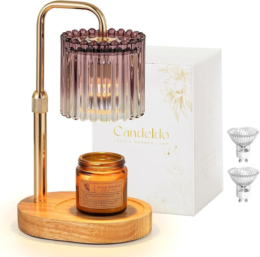 Candeldo Candle Warmer Lamp with Timer: Purple Candle Warming Lamp with 2 Bulbs Height Adjustable Wax Melt Dimmable Bedroom Decor for Women