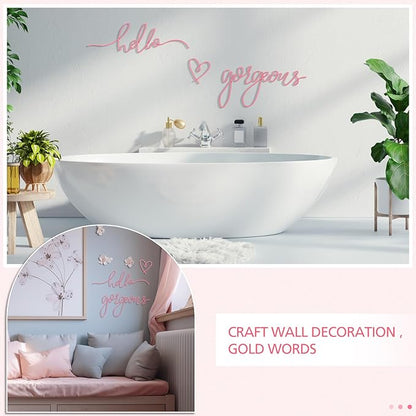 Hicarer Hello Gorgeous Metal Wall Art Decor Minimalist Decoration Metal Hello Gorgeous Decorative Sign for Living Room Office Bedroom Hotel Home Wall Decoration(Pink,Classic Style)