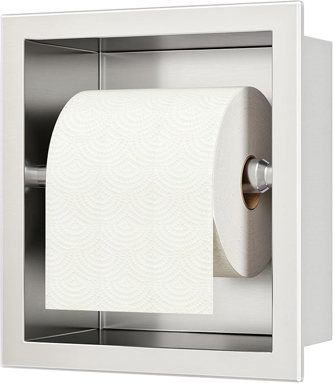 Neodrain Brushed Nickel Recessed Toilet Paper Holder - 304 Stainless Steel Built-in Wall Mount Bathroom Toilet roll Holder Tissue Dispenser for Mega Rolls (Brushed)