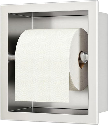 Neodrain Brushed Nickel Recessed Toilet Paper Holder - 304 Stainless Steel Built-in Wall Mount Bathroom Toilet roll Holder Tissue Dispenser for Mega Rolls (Brushed)