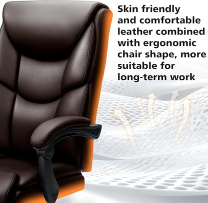 400lbs Office Chair with Foot Rest, Reclining Big and Tall Office Chair with Lumbar Support, High Back PU Leather Computer Chair,Comfy Desk Chair for Home Office (Casual) (Brown)