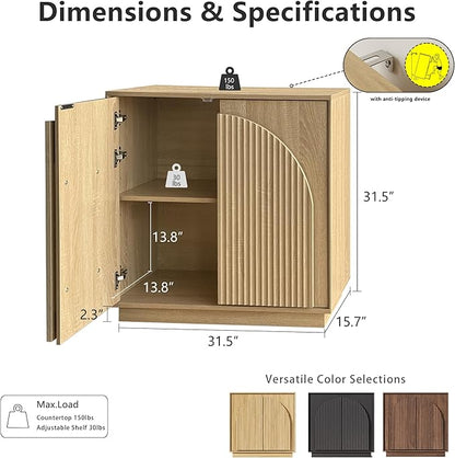 win2win Fluted Sideboard Buffet Cabinet with Storage, 31.5" Modern Boho Accent Cabinet with Double-Layered Arch Doors, Small Wood Console Credenza for Living Room, Dining Room, Entryway, Oak, 3PCS