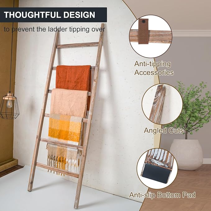 Blanket Ladder 6.4FT, Wooden Blanket Ladders for the Living Room, 6-Layer Farmhouse Rustic Quilt Rack for Living Room Bathroom (24 inch Wide)