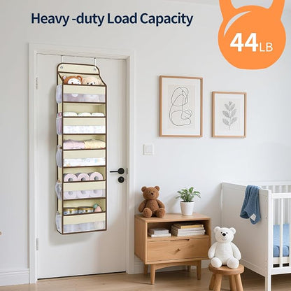 Yecaye Over The Door Organizer Storage, 5-Tier Heavy Duty Door Organizers Hanging with 10 Side Mesh Pockets, 44 lbs Load Capacity Behind Door Storage for Bathroom Nursery Bedroom Dorm Closet,Beige,1Pc