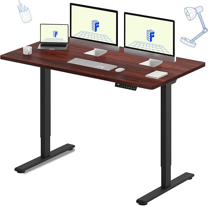 FLEXISPOT E3 Dual Motor 60 x 24 Electric Standing Desk Sit Stand Up Desk, Holds 220 lbs, Adjustable Height w/ Memory Presets, One-Piece Mahogany Desktop & Black Frame, Ships in 2 Boxes