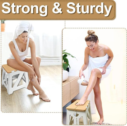 Shower Stool for Shaving Legs, 1 Pack Foot Rest Folding Stool Step to Shave Legs Shaving for Inside Shower Foldable Small Waterproof Plastic Corner Khaki White
