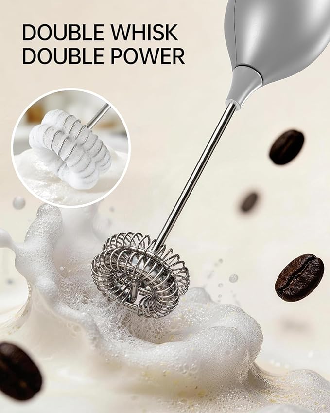 CIRCLE JOY Rechargeable Milk Frother Handheld with Stand, Dual Spring Whisk Electric Foam Maker, Detachable Hand Frother Wand Drink Mixer for Lattes, Cappuccino, Macchiato, Hot Chocolate, Silver