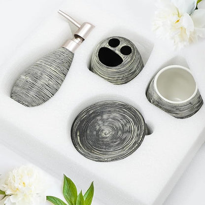 CERBIOR Bathroom Accessories Set,4 Pcs Ceramic Bathroom Decor Accessory,Includes Toothbrush Holder, Toothbrush Cup, Soap Dish for Decorative Countertop and Housewarming Gift(Grey 4pcs)