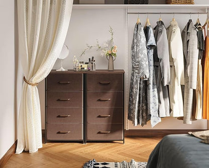 AODK Dresser for Bedroom with 4 Storage Drawers, Small Dressers Chest of Drawers Fabric Dressers with Sturdy Steel Frame, Dresser for Closet with Wood Top, Brown