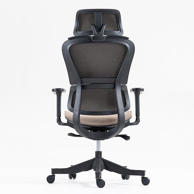 Ergonomic Office Chair with Independent Lumbar Support, Adjustable Height & 360° Swivel for Home Office Workstation (Brown)