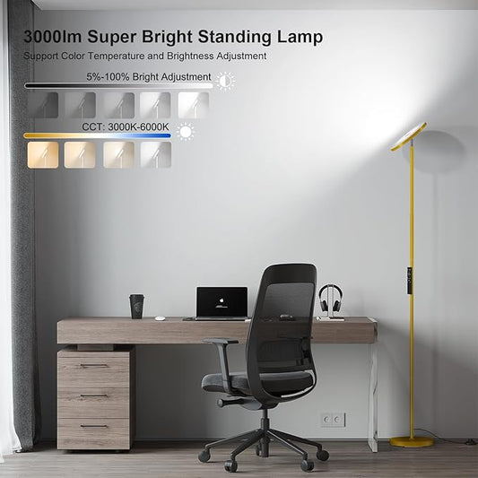 SUNMORY Floor Lamps for Living Room, 32W/3000LM Super Bright LED Floor Lamp with Remote Control, 69" Tall Standing Lamp with Stepless Dimmable, Modern Torchiere Corner Lamp for Bedroom, Office