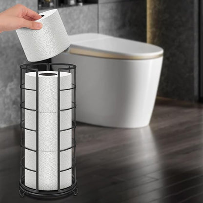 NearMoon Toilet Paper Organizer Stand, Free Standing 3 Rolls Tissue Storage, Metal Bathroom Accessory, Rustproof Toilet Roll Holder for Kitchen Countertop Inside Cabinet Shelf(Metal Base, Matte Black)