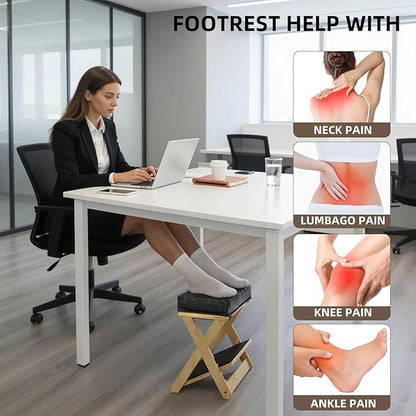 Adjustable Height Foot Rest Under Desk at Work, Double Step Wooden Under Desk Footrest, Non-Slip EVA Surface, Office Foot Stool for Posture Support,Leg Relief, Home Office & Gaming