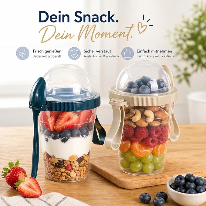 Overnight Oats Containers With Lids & Spoon, Meal Prep Yogurt Containers, Parfait Cups With Lids, Large Capacity Crunch Cup, 20 Oz BPA Free Reusable Cups(Set Of 4)