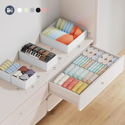 DIMJ Drawer Organizer Clothes Storage- 18 Pack Baby Dresser Organizer for Nursery, Foldable Closet Drawer Organizer Bins for Bedroom Organization, Fabric Storage Dividers for Socks, Underwears, Bras
