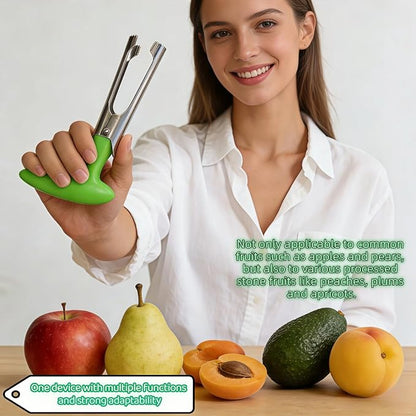 Premium Stainless Steel Apple Corer, Professional Fruit Core Remover Tool with Ergonomic Red Handle, Serrated Blades for Apples, Pears, Peaches, Plums, Easy Use & Clean (Green)
