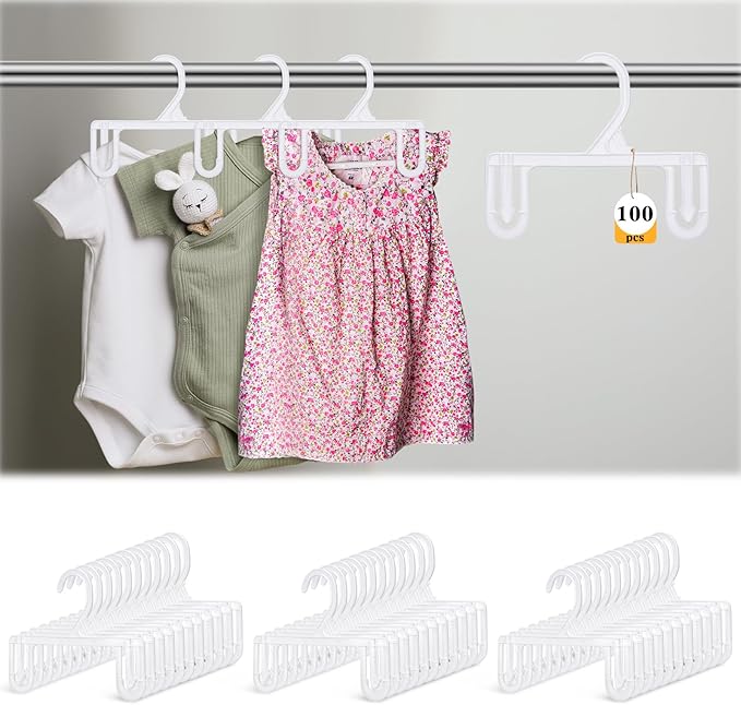 100pcs Kids Pants & Skirt Hangers, Baby Hangers Plastic Pants Hanger Closet Organizer Skirt Clothes Space Saving for Children Wardrobe Organization and Retail Store