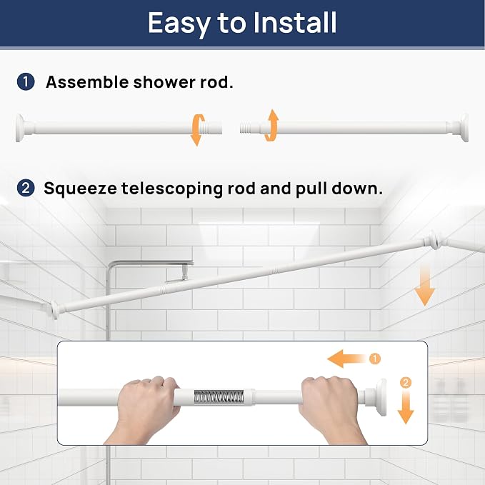 ENJOYBASICS Shower Curtain Rod 30 to 52 Inches, Stainless Steel Adjustable Spring Tension Rods No Drill for Bathroom, Closet, Window, Room Divider, Never Rust, Non Slip, White