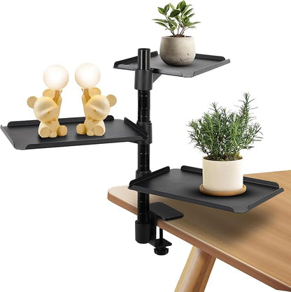 FAHKNS 3-Tier Clamp on Desk Shelf - Multifunctional Desk Clamp Shelf，Ergonomics Metal Desk Extension for Home/Office/Game Room，Tabletop Book Storage Rack，Desktop Thickness 0.4-2.2”
